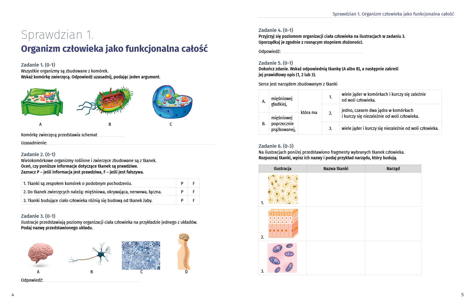 Sprawdziany dla klasy 7-8. Biologia