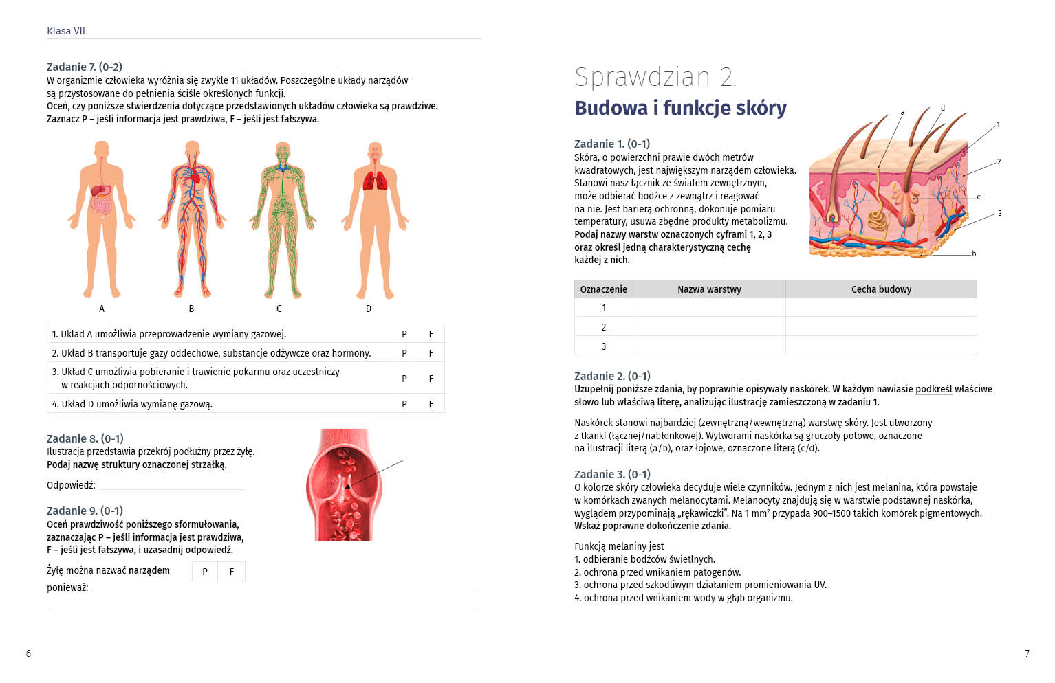 Sprawdziany dla klasy 7-8. Biologia