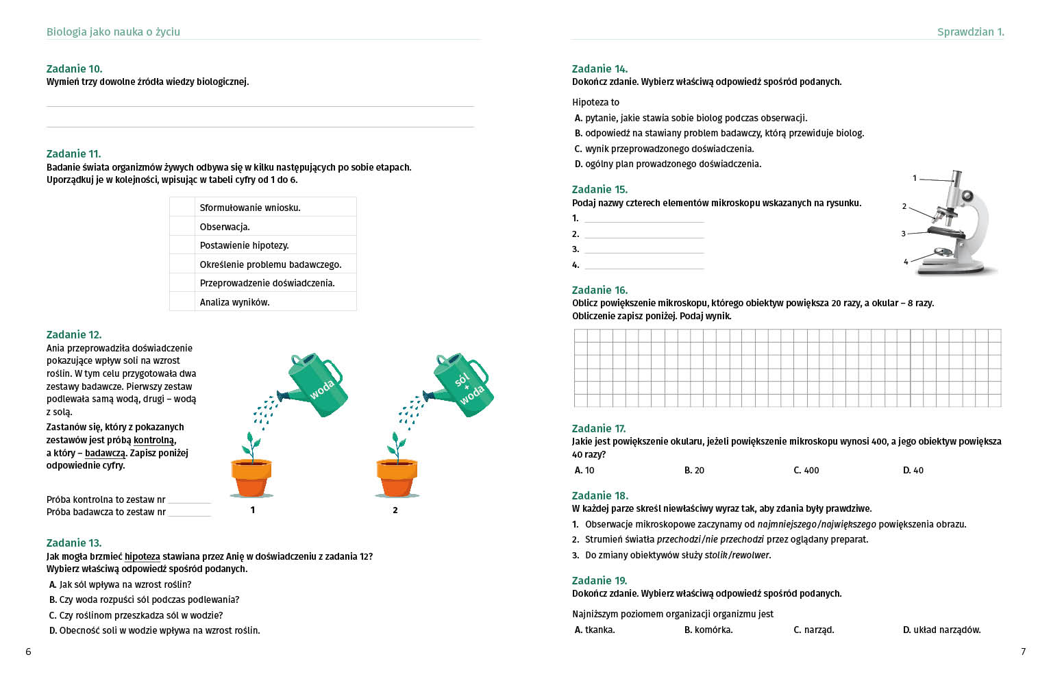 Sprawdziany dla klasy 5. Biologia